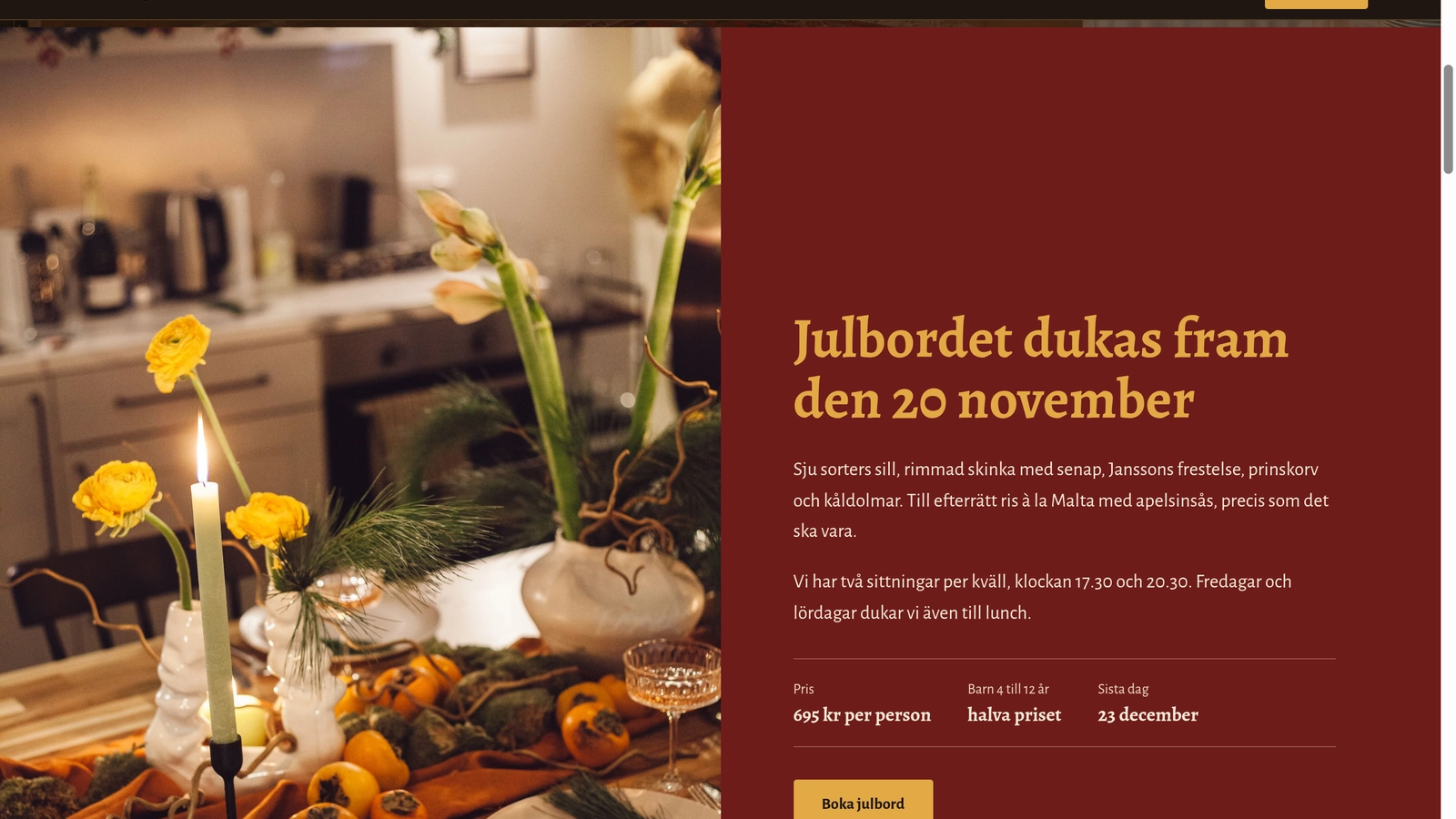 Cellar Restaurant Website view 1