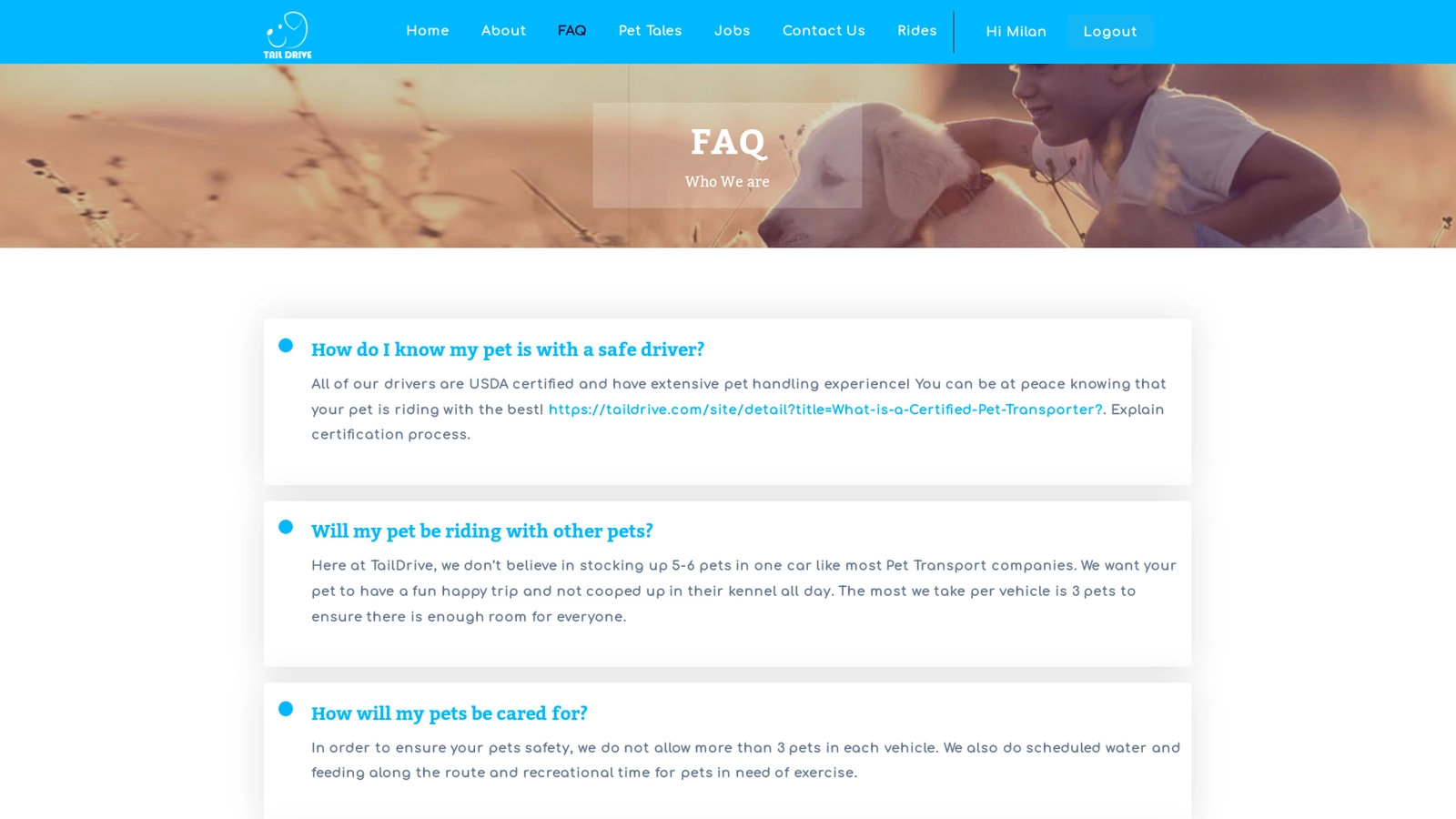 Pet Transportation Website with 24/7 Live Tracking view 2