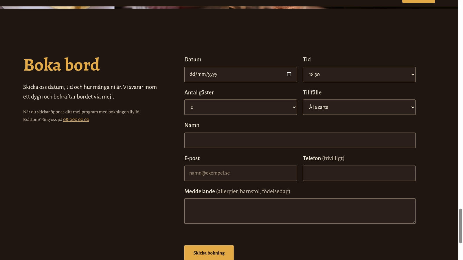 Cellar Restaurant Website view 5